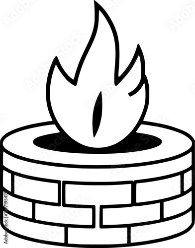 Simple black and white illustration of a fire pit.
