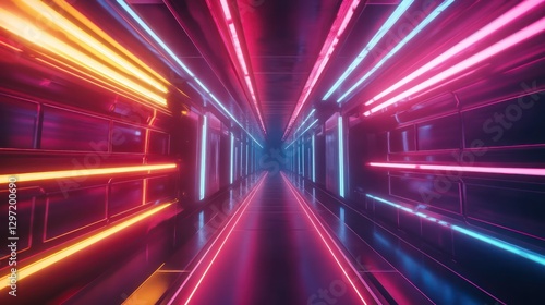 Wallpaper Mural A futuristic tunnel with neon lights and glowing pathways Torontodigital.ca