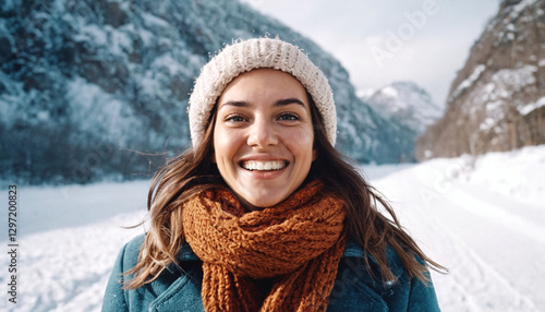 Woman in scarf and winter h...