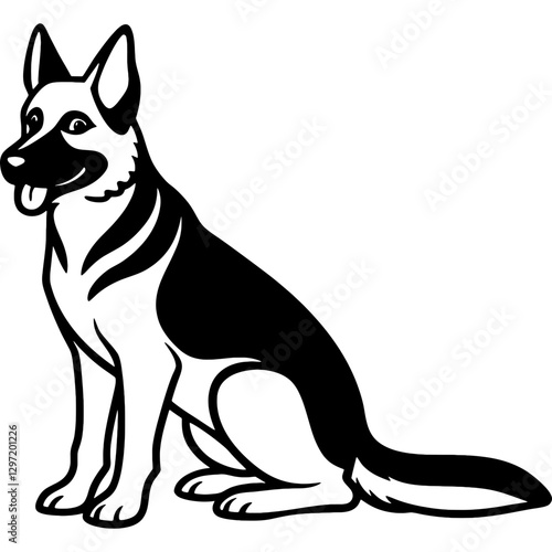 German shepherd dog black line art vector, Simple bold outline Design vector icon with white background. Pet animal vector 