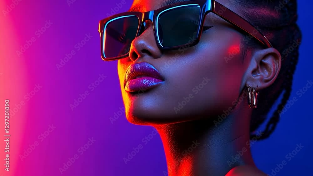 Stylish Woman in Sunglasses, Bold Lighting Stylish Woman in Sunglasses, Bold Lighting