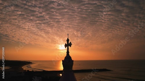 sunrise over church on the plain, sunrise