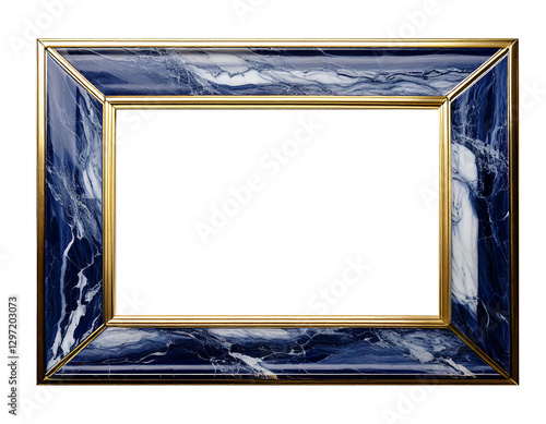 Navy gold Marble frame photo isolated on white, Antique picture frame, vintage frame mockup, picture frame on white	