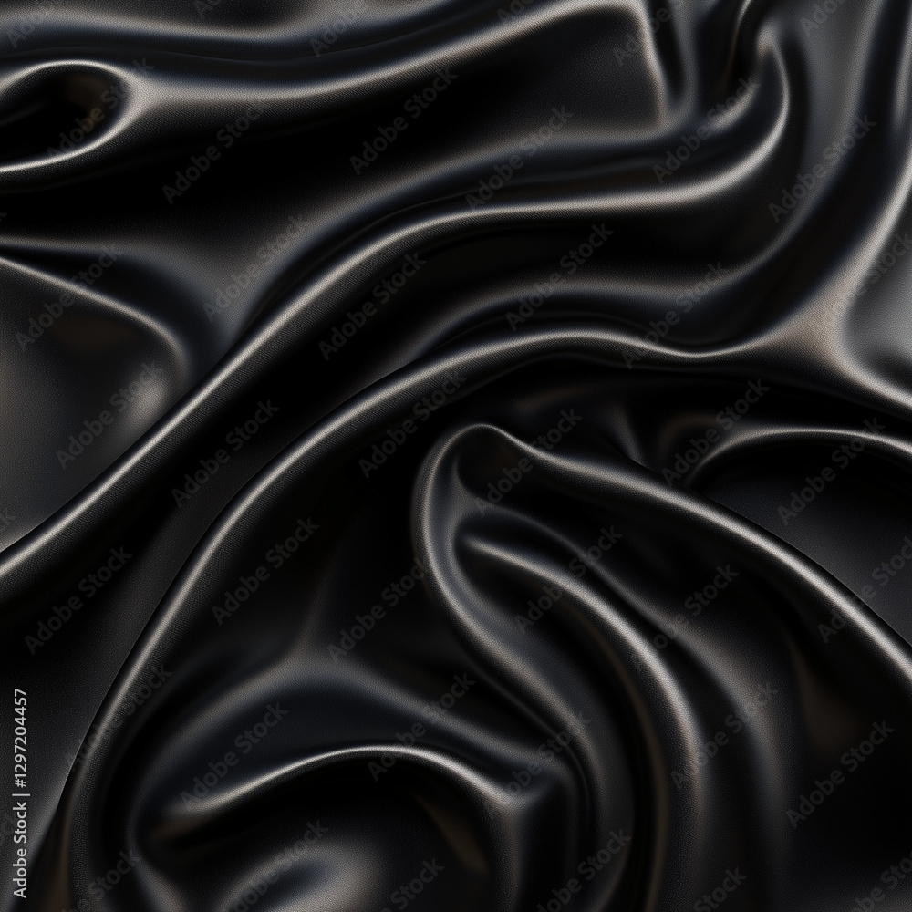 Close-up of black satin fabric draped elegantly, creating smooth, flowing textures Close-up of black satin fabric draped elegantly, creating smooth, flowing textures