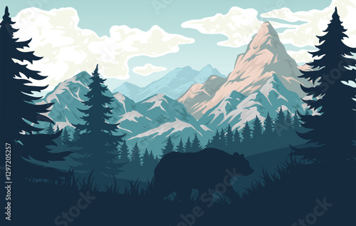 Majestic bear roaming in serene mountain landscape