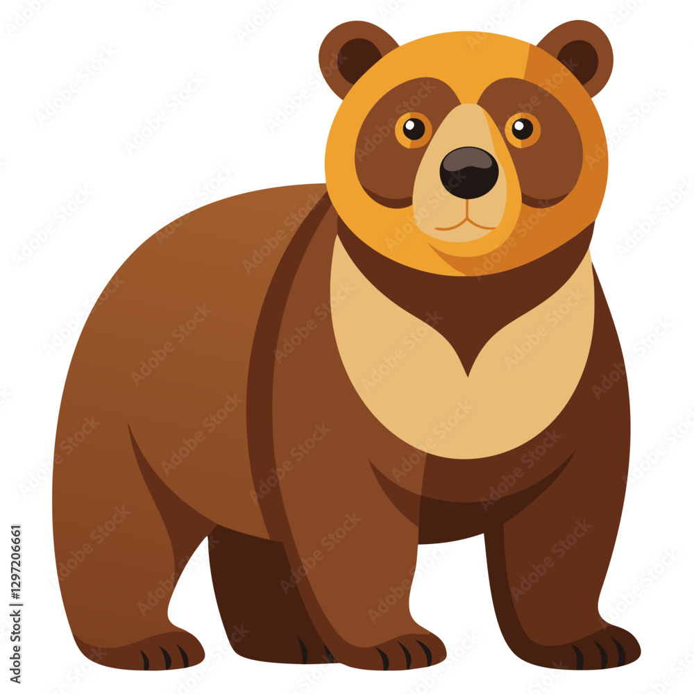 Obraz premium Cartoon brown bear standing in simple design - A friendly cartoon brown bear with a simple and clean design, featuring soft shading and a warm, approachable expression. 