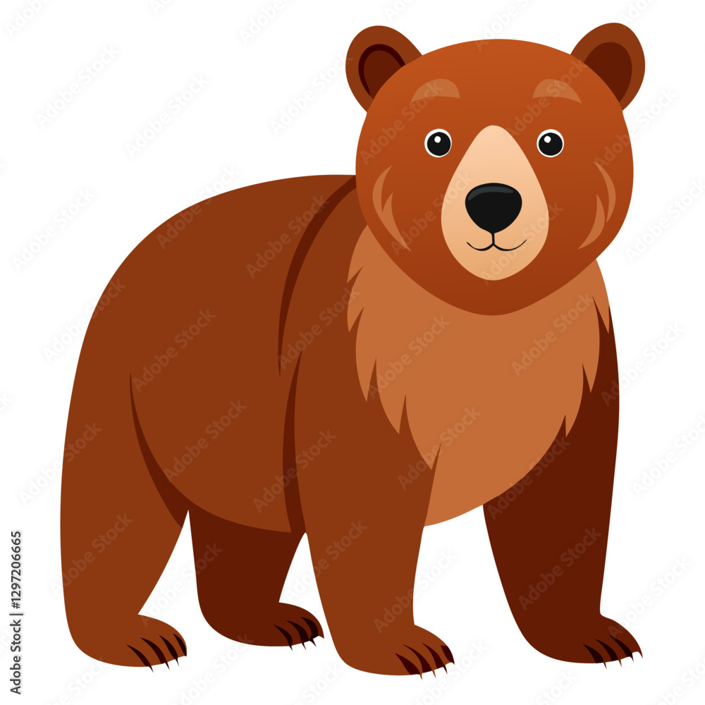 Obraz premium Cartoon brown bear standing in simple design - A friendly cartoon brown bear with a simple and clean design, featuring soft shading and a warm, approachable expression. 