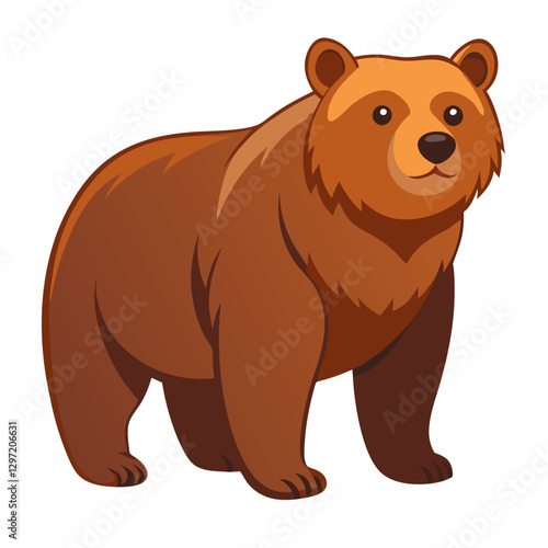 Cartoon brown bear standing in simple design - A friendly cartoon brown bear with a simple and clean design, featuring soft shading and a warm, approachable expression. 