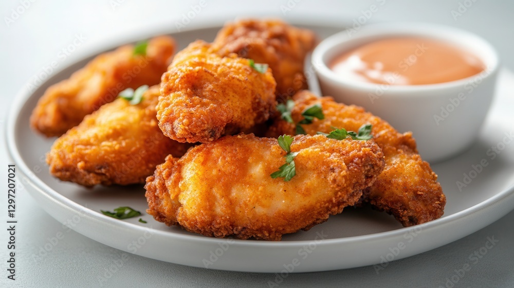 Crunchy Fried Chicken Wings Served with Tasty Sauce Crunchy Fried Chicken Wings Served with Tasty Sauce