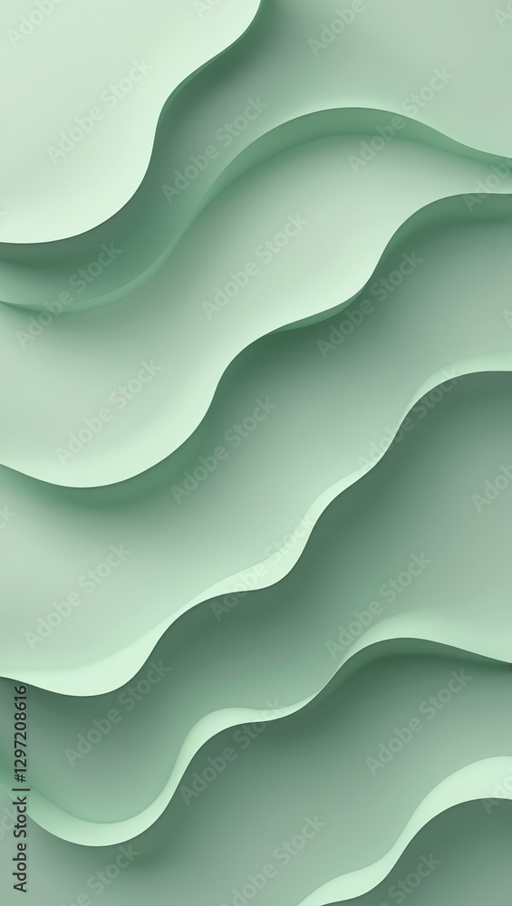 Fototapeta premium Light green smooth waves pattern. Wavy layers texture, abstract surface with rounded shapes.