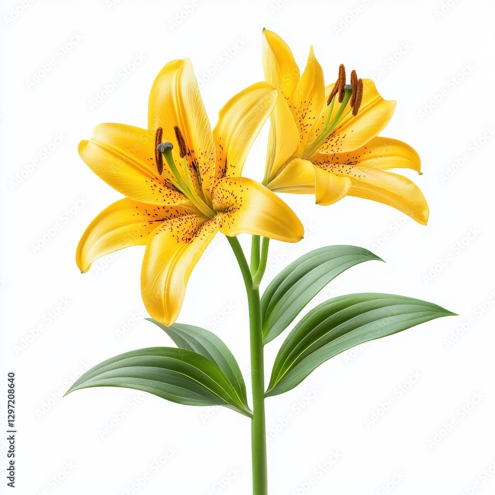 Vibrant Yellow Lilies in Bloom with Detailed Petal Structure Isolated on White Background Ideal for Floral and Nature Representations Vibrant Yellow Lilies in Bloom with Detailed Petal Structure Isolated on White Background Ideal for Floral and Nature Representations