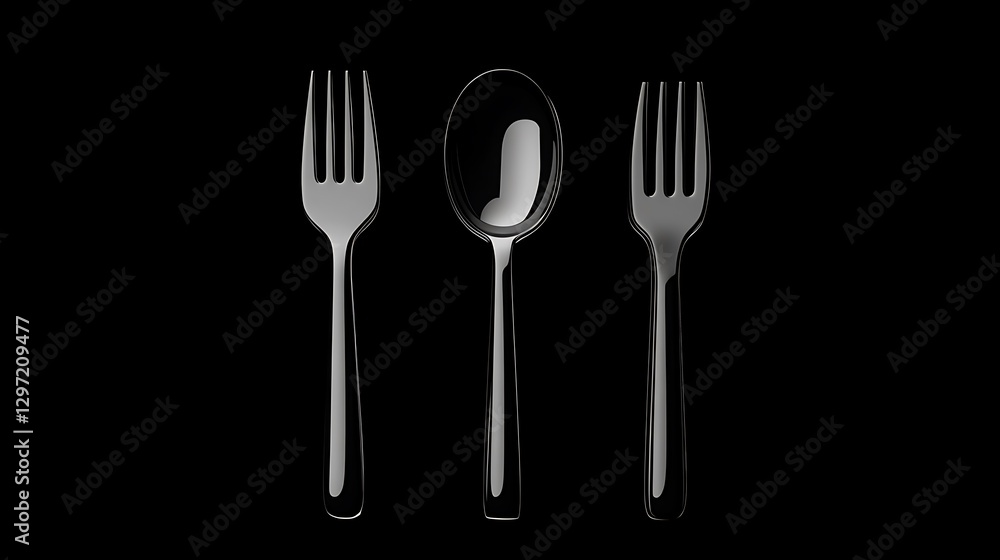 Sleek Silverware Trio: A 3D Rendered Still Life AI Generated Sleek Silverware Trio: A 3D Rendered Still Life AI Generated