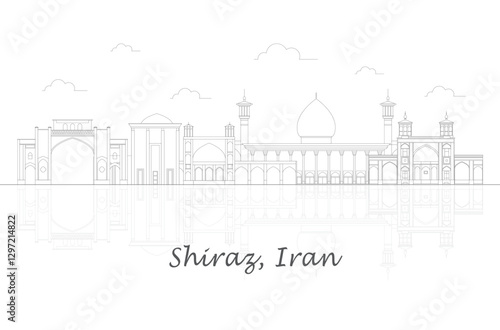Outline Skyline panorama of city of Shiraz, Iran - vector illustration