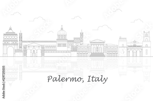 Outline Skyline panorama of City of Palermo, Sicily, Italy - vector illustration