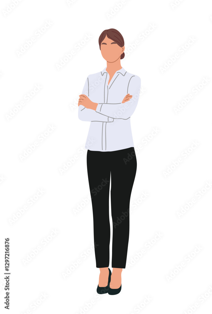 Young Business woman character. Vector realistic illustration of pretty standing cartoon girl wearing smart casual office outfit and high heels. Isolated on white background. Young Business woman character. Vector realistic illustration of pretty standing cartoon girl wearing smart casual office outfit and high heels. Isolated on white background.