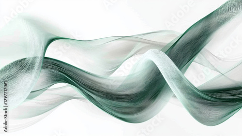 Elegant green flowing wave pattern with a soft, translucent effect on a white background