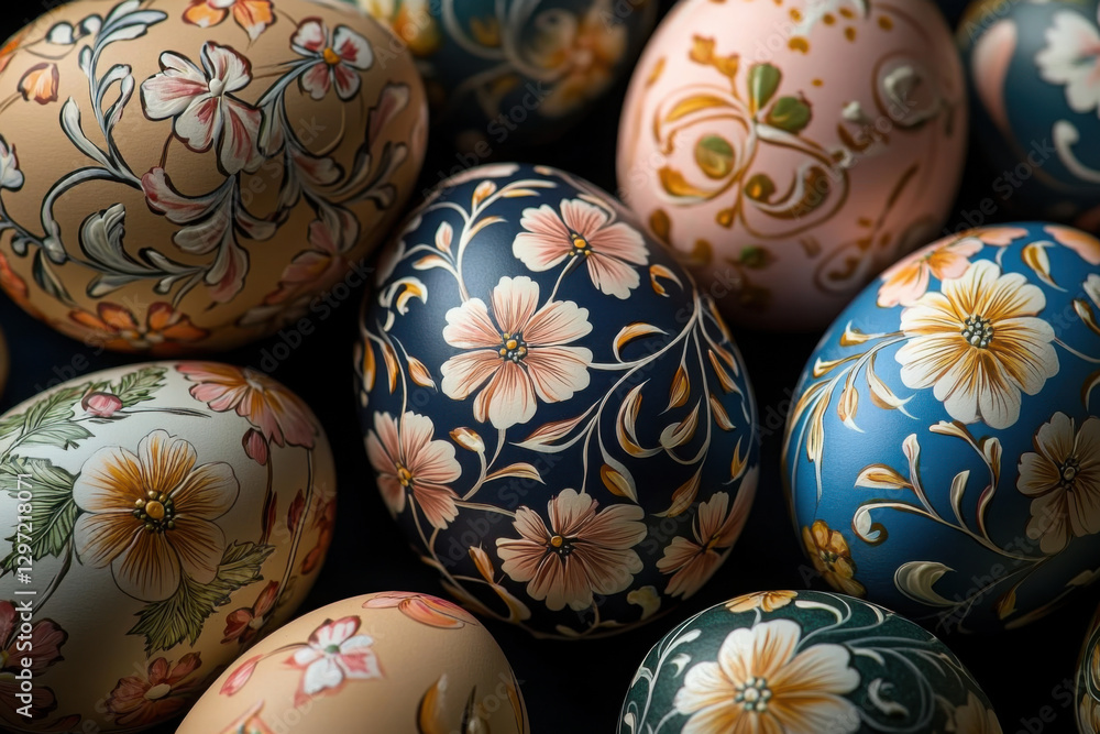 Close-Up of Easter Eggs with Stunningly Detailed Floral Patterns Close-Up of Easter Eggs with Stunningly Detailed Floral Patterns