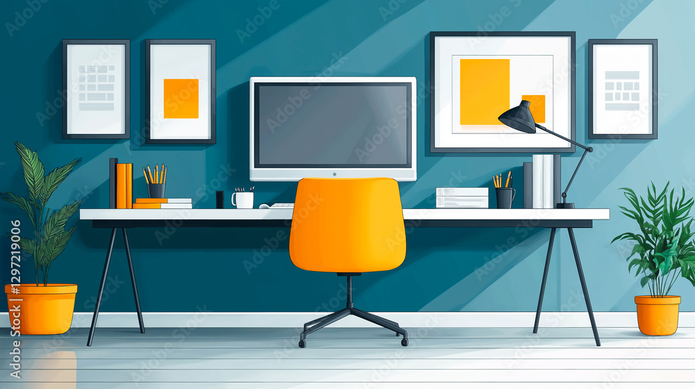 Naklejka premium Home office interior illustration, reflecting success and professionalism