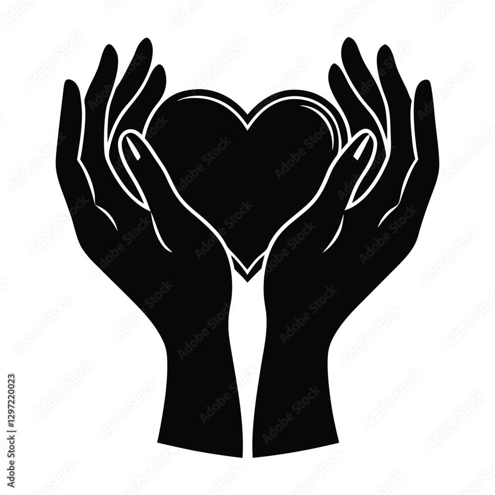 Fototapeta premium Silhouette of Two Hands Forming a Heart Shape with Fingers