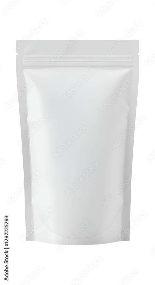 White stand up zipper pouch mockup on a transparent white PNG White stand up zipper pouch mockup on a transparent white PNG