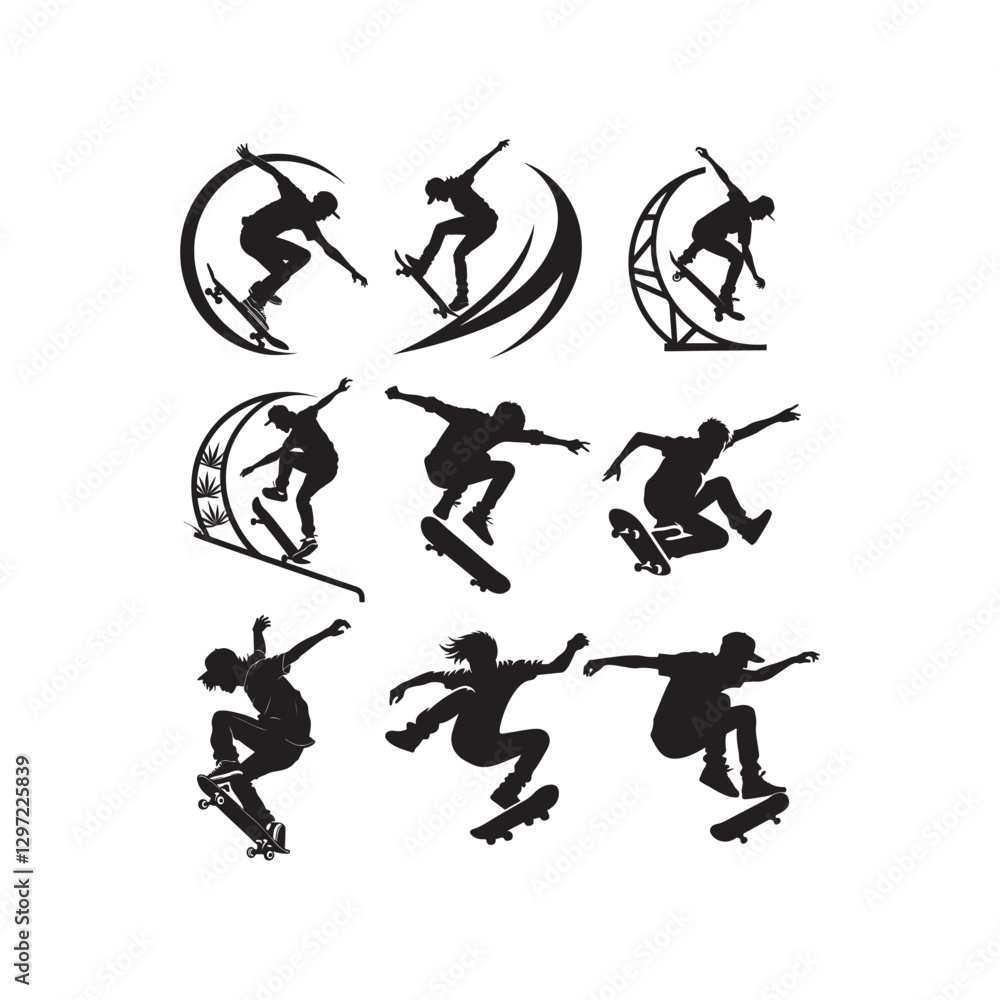 skateboard silhouette vector logo design collection