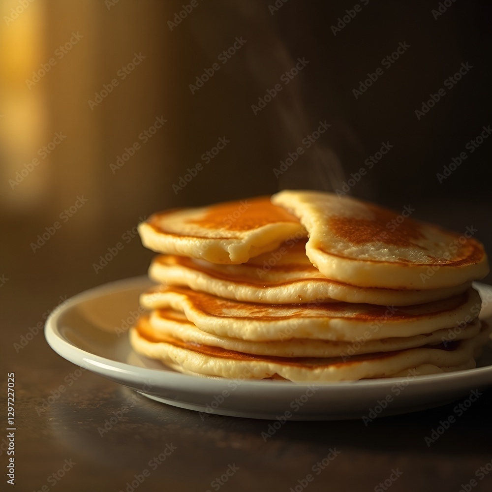 Fine art photograph of dreamy pancakes in warm, dark lighting with hazy atmosphere Fine art photograph of dreamy pancakes in warm, dark lighting with hazy atmosphere