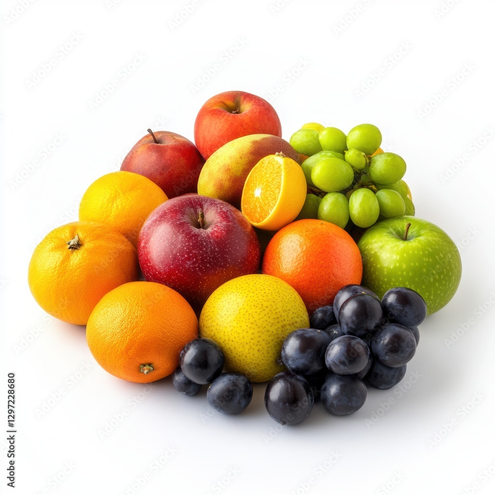 A colorful display of various fruits on a white background A colorful display of various fruits on a white background
