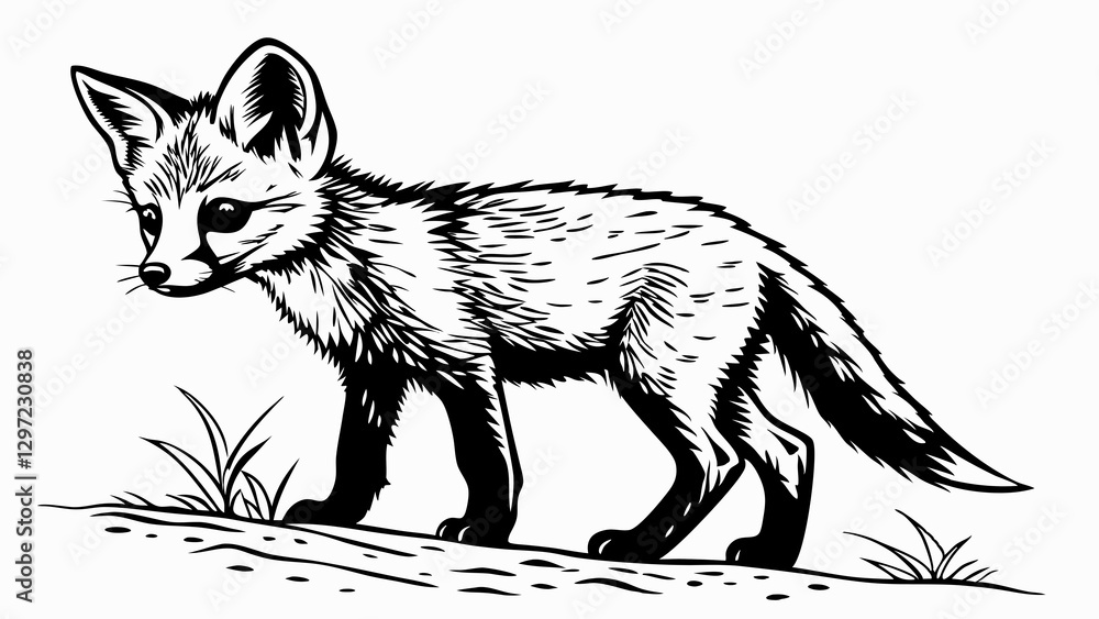 Fototapeta premium Playful Fox Exploring the Woods Coloring Page for Kids Fun Printable Art Activity