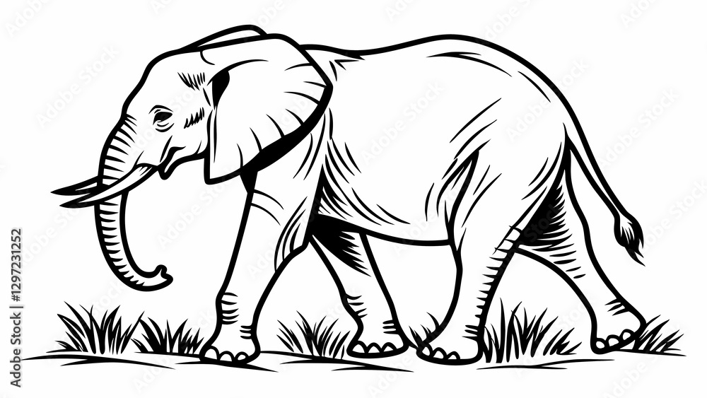 Fototapeta premium Elephant Walking Coloring Page for Kids Creative Fun Printable Art