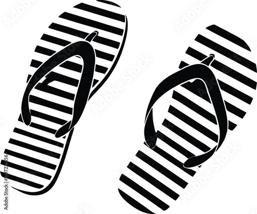 Flip-Flops Illustration: A pair of stylish flip-flops in a monochrome design, captured in an overhead perspective, is perfect for creative design and various concepts.