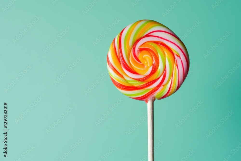 A Colorful Swirl Lollipop Candy On Its White Stick A Colorful Swirl Lollipop Candy On Its White Stick