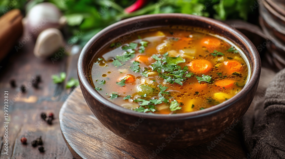 Bowl of Vegetable Soup: A comforting and flavorful soup filled with colorful vegetables and fresh herbs, perfect for a warm and nourishing meal. Bowl of Vegetable Soup: A comforting and flavorful soup filled with colorful vegetables and fresh herbs, perfect for a warm and nourishing meal.