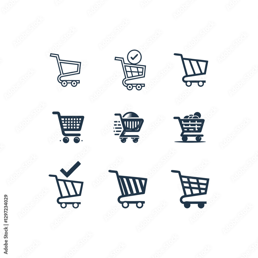 Shopping Cart Icons Set - Minimalist E-commerce Symbols,shopping, cart, icons, e-commerce, basket, checkout, trolley, buy, store, retail, commerce Shopping Cart Icons Set - Minimalist E-commerce Symbols,shopping, cart, icons, e-commerce, basket, checkout, trolley, buy, store, retail, commerce