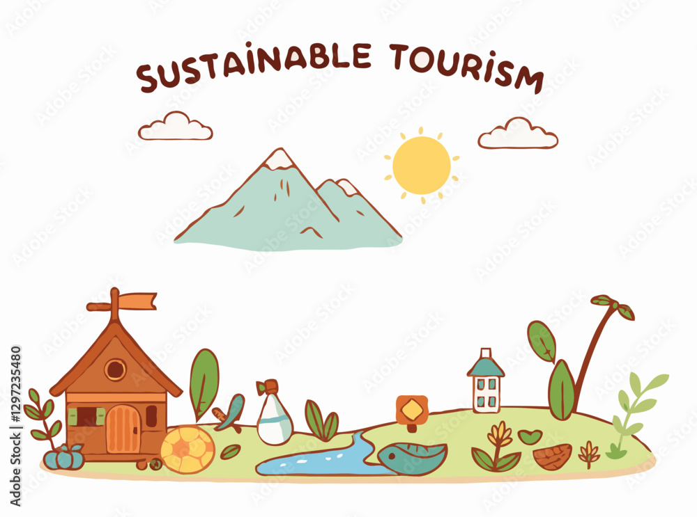 Sustainable Tourism Banner with Eco-Friendly Icons Sustainable Tourism Banner with Eco-Friendly Icons