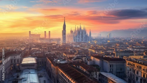 Majestic Milan at Sunrise: A Panoramic View of the Duomo and Cityscape