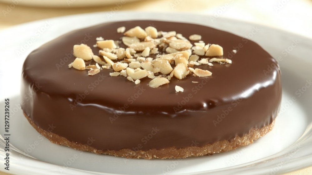 Single Almond Cookie on Clean Plate Captured with Macro Lens Single Almond Cookie on Clean Plate Captured with Macro Lens