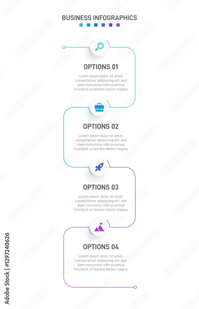 Fototapeta premium Vertical progress bar featuring 4 arrow-shaped elements, symbolizing the four stages of business strategy and progression. Clean timeline infographic design template. Vector for mobile presentation.