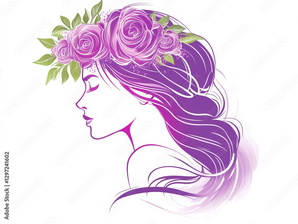 Elegant Profile of a Woman Surrounded by Floral Elements Elegant Profile of a Woman Surrounded by Floral Elements