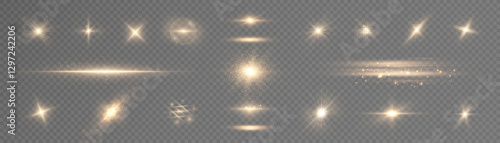 Set of light effects. A flash of warm light, a star on a transparent background. Sun, summer. light sunlight. Vector	