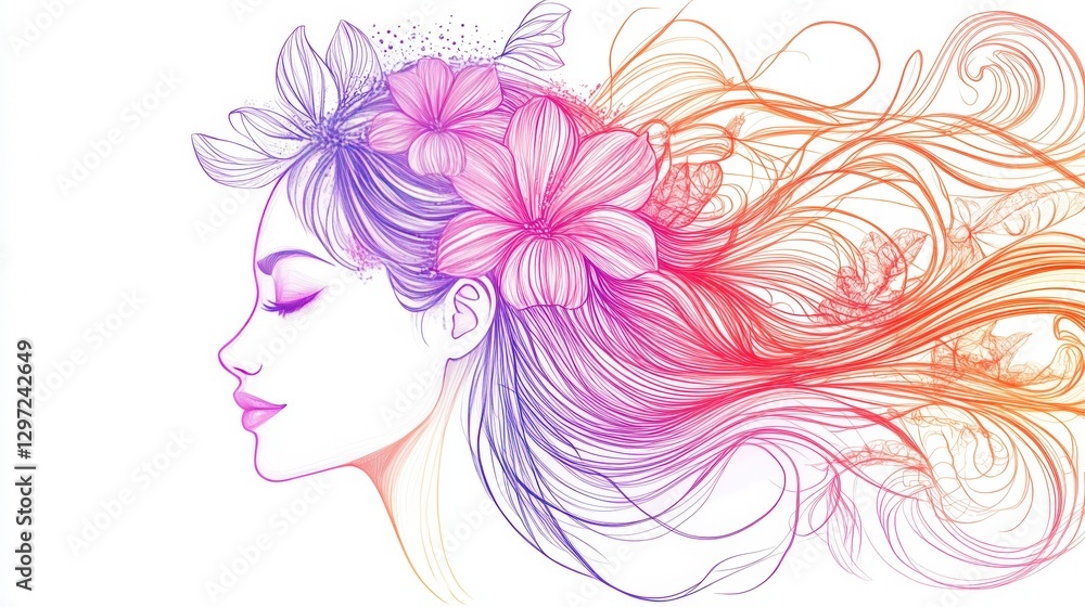 Vibrant Floral Hair Design Illustrating Nature's Beauty and Elegance Vibrant Floral Hair Design Illustrating Nature's Beauty and Elegance