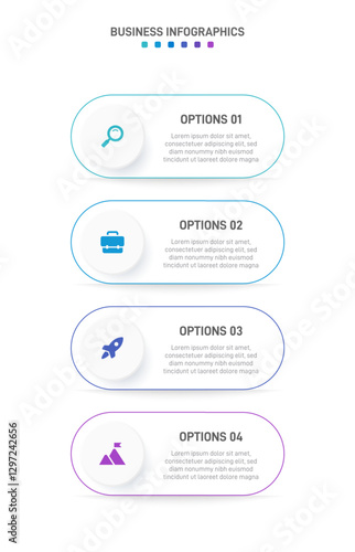 Vertical progress bar featuring 4 arrow-shaped elements, symbolizing the four stages of business strategy and progression. Clean timeline infographic design template. Vector for mobile presentation.
