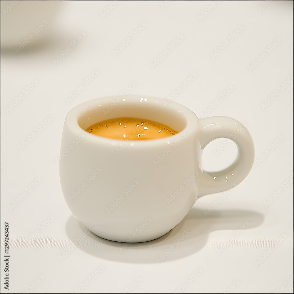 Small Espresso Coffee in a White Ceramic Cup on a White Surface Minimalist Still Life Composition Small Espresso Coffee in a White Ceramic Cup on a White Surface Minimalist Still Life Composition