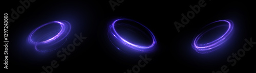 Bright neon swirl. Semicircular lines on a dark background with a bright glowing glare. The effect of moving glowing lines for game interfaces. Vector