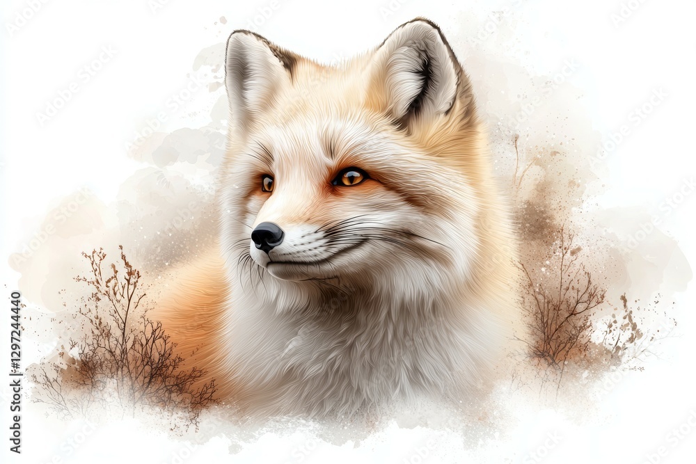 Fototapeta premium Fox is sitting in the grass with its head tilted to the side