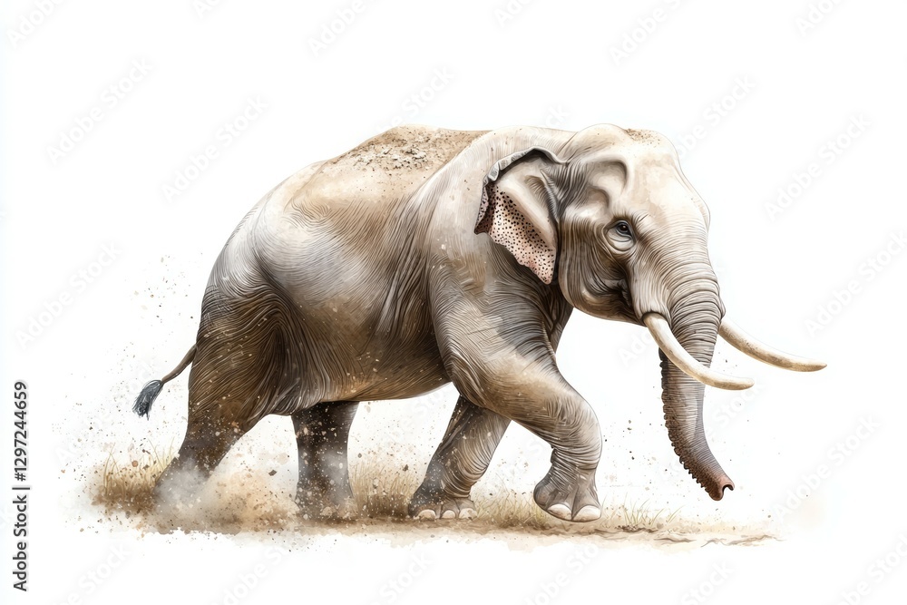 Fototapeta premium Large elephant is walking through a sandy area