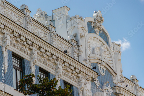 Facade of art nouveau building in Riga, Latvia
