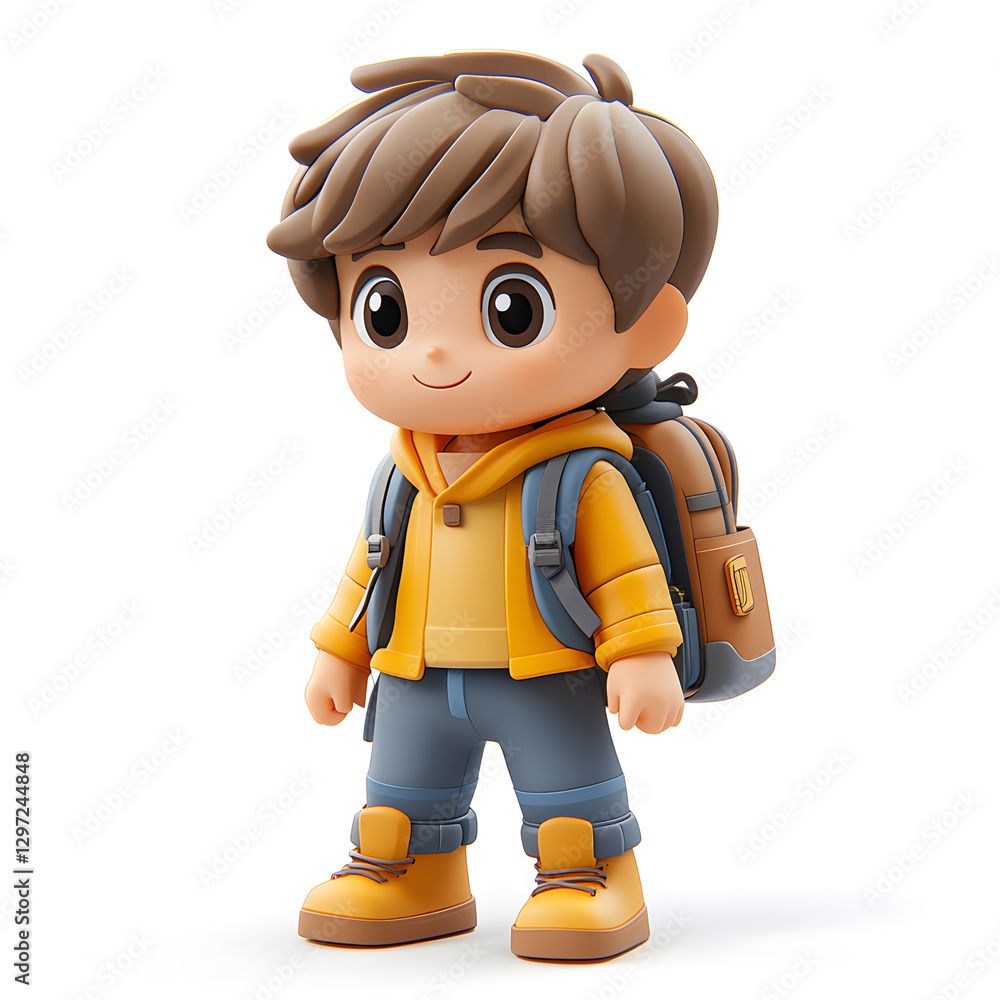 Cute cartoon boy ready for hiking adventure Cute cartoon boy ready for hiking adventure