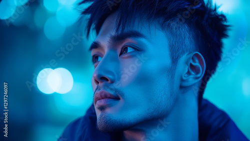Moody Portrait of a Young Man in Cool Blue Lighting