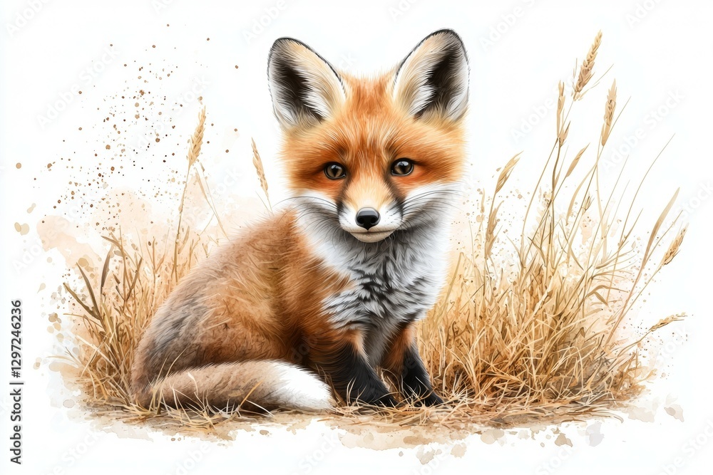 Obraz premium Small fox is sitting in the grass