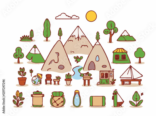 Ecological Tourism Concept - Green Travel Icons Set